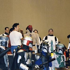 ScottMaul presenting Ray Park with his Honorary 501st Membership Plaque at DragonCon.  This was just before he gave one of his talks and demonstrations.