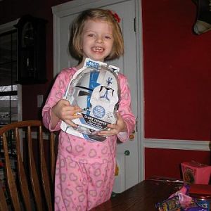 This is my niece Kaylee.  She loves Star Wars and is only 5.  Her cutest saying is that Luke Skywalker is hot.