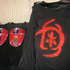 My shoulder armor and my cape with the Shonare' Vhekedla Clan Sigil